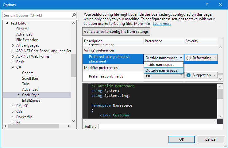 Code style settings