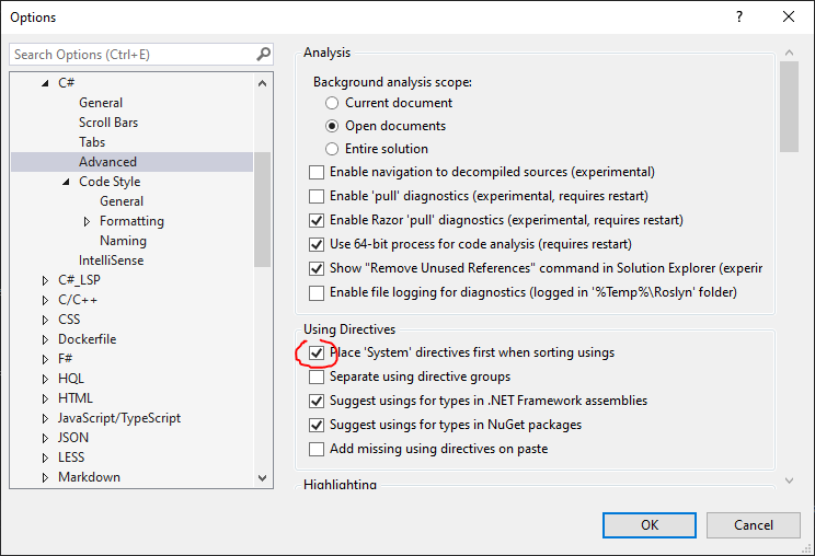 Code style settings